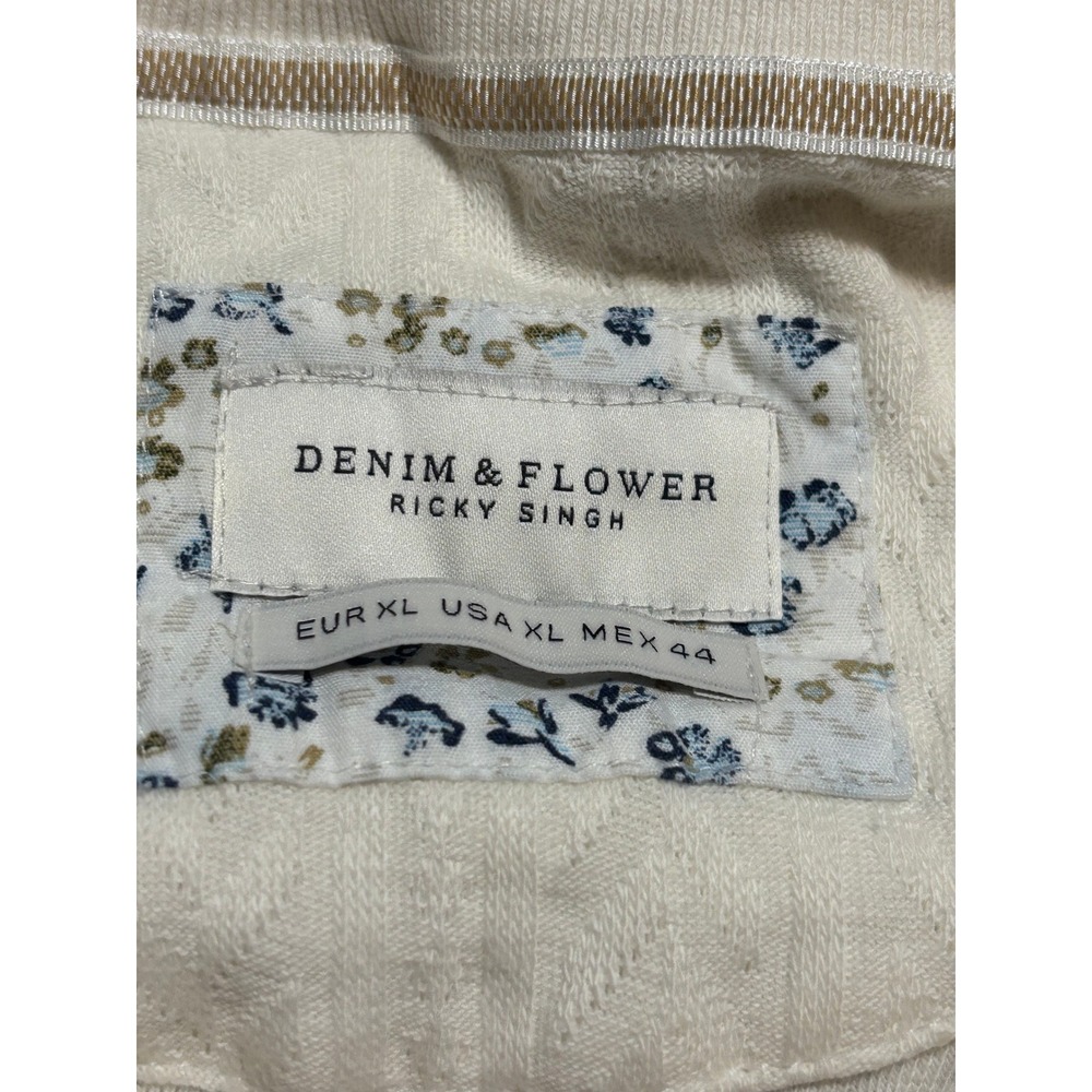 Denim & Flower Quarter Zip Polo Shirt Men XL Cream Adult Textured Knit Excellent - Picture 5 of 12